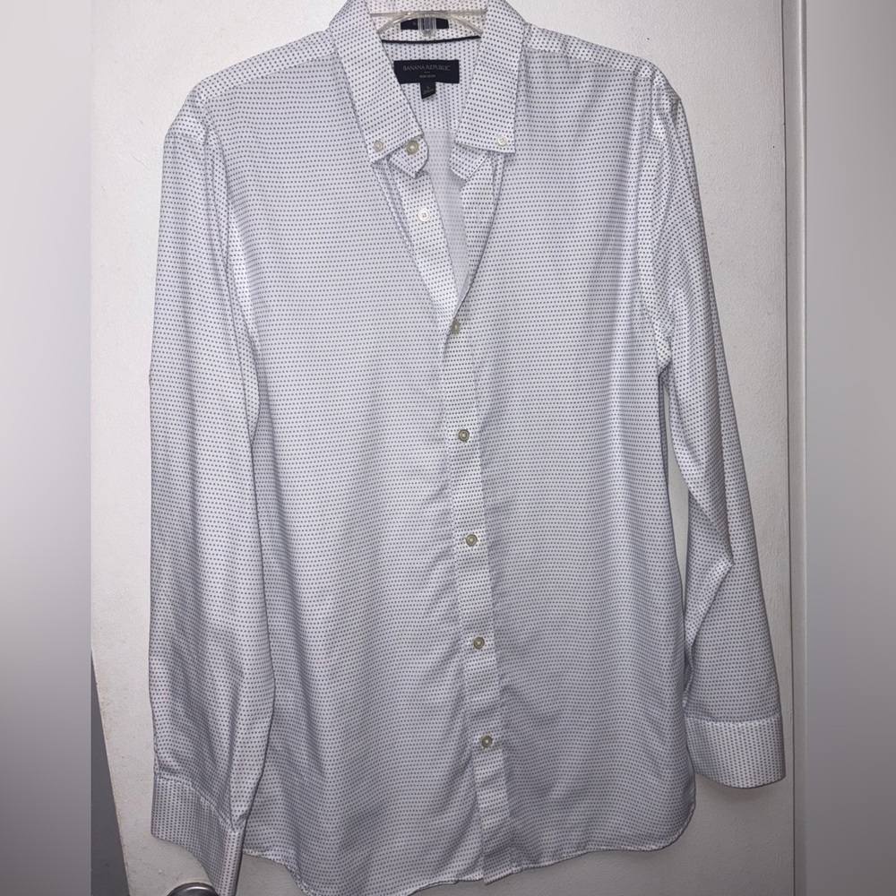Banana Republic button down White Micro-Pattern Long-Sleeve Dress Shirt